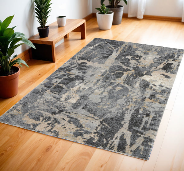 Homeroots 4' X 6' Ivory Black And Gray Abstract Distressed Area Rug  Polypropylene 550964
