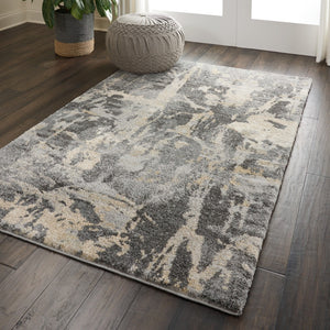 HomeRoots 4' Abstract Distressed Area Rug in Ivory, Black & Gray - Soft, Stylish, Stain-Resistant for Homes 4' X 6' 550964