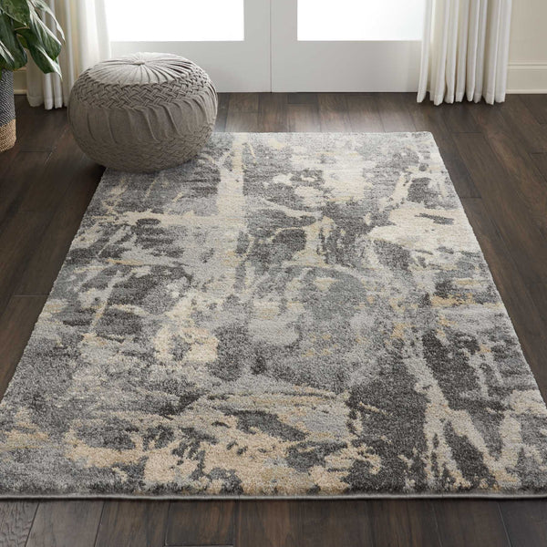 Homeroots 4' X 6' Ivory Black And Gray Abstract Distressed Area Rug  Polypropylene 550964