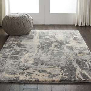 Homeroots 4' X 6' Ivory Black And Gray Abstract Distressed Area Rug  Polypropylene 550964