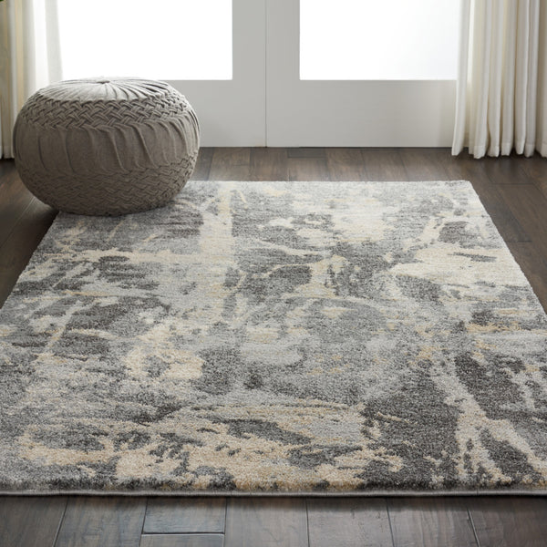 Homeroots 4' X 6' Ivory Black And Gray Abstract Distressed Area Rug  Polypropylene 550964