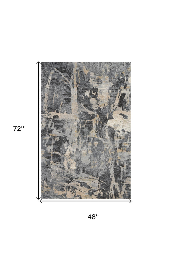 Homeroots 4' X 6' Ivory Black And Gray Abstract Distressed Area Rug  Polypropylene 550964