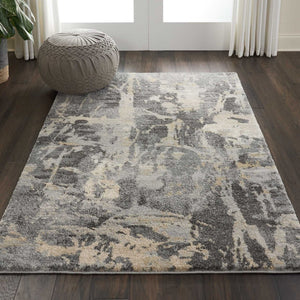 HomeRoots 4' Abstract Distressed Area Rug in Ivory, Black & Gray - Soft, Stylish, Stain-Resistant for Homes 4' X 6' 550964