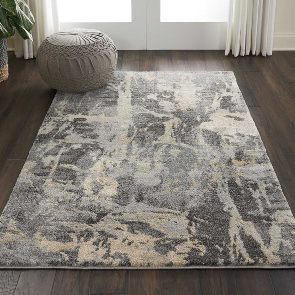 HomeRoots 4' Abstract Distressed Area Rug in Ivory, Black & Gray - Soft, Stylish, Stain-Resistant for Homes 4' X 6' 550964
