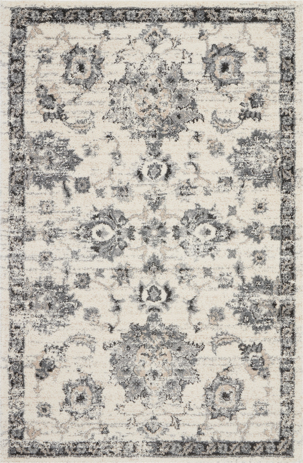 Homeroots 4' X 6' Cream And Gray Floral Medallion Distressed Area Rug  Polypropylene 550966