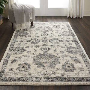 Homeroots 4' X 6' Cream And Gray Floral Medallion Distressed Area Rug  Polypropylene 550966
