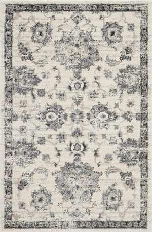 HomeRoots 4' Elegant Cream and Gray Floral Medallion Distressed Area Rug for Timeless Home Décor Appeal 4' X 6' 550966
