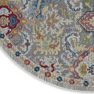 HomeRoots 6' Distressed Floral Round Rug in Soft Blue-Gray & Green - Durable Non-Skid for High-Traffic Areas 6' Round 550970