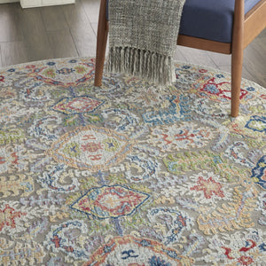 HomeRoots 6' Distressed Floral Round Rug in Soft Blue-Gray & Green - Durable Non-Skid for High-Traffic Areas 6' Round 550970