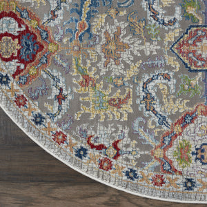 Homeroots 6' Blue Gray And Green Floral Distressed Non Skid Round Rug  Polypropylene,Polyester 550970