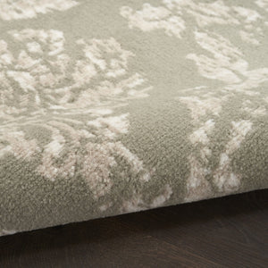 HomeRoots 8' Olive Green and Ivory Damask Distressed Non-Skid Area Rug for Timeless Elegance and Durability 8' X 10' 550973