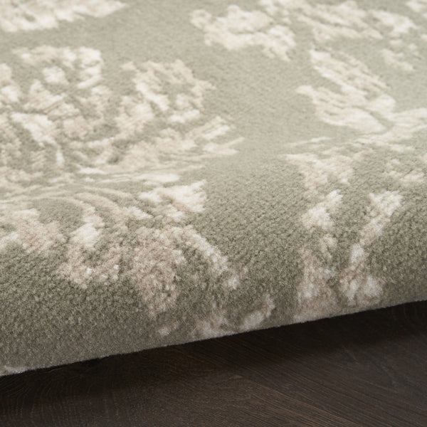 HomeRoots 8' Olive Green and Ivory Damask Distressed Non-Skid Area Rug for Timeless Elegance and Durability 8' X 10' 550973