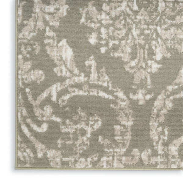 HomeRoots 8' Olive Green and Ivory Damask Distressed Non-Skid Area Rug for Timeless Elegance and Durability 8' X 10' 550973