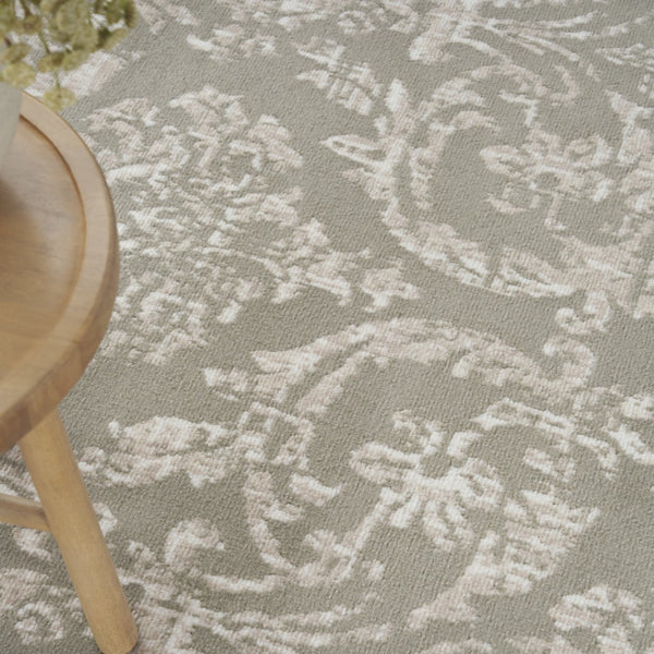 HomeRoots 8' Olive Green and Ivory Damask Distressed Non-Skid Area Rug for Timeless Elegance and Durability 8' X 10' 550973