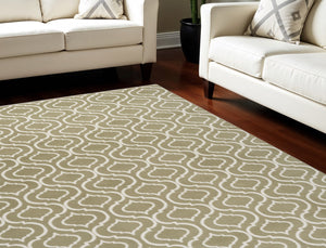 Homeroots 8' X 10' Olive Green And Ivory Trellis Non Skid Area Rug  Polypropylene 550974