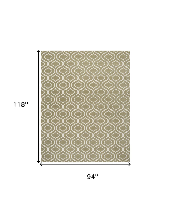 Homeroots 8' X 10' Olive Green And Ivory Trellis Non Skid Area Rug  Polypropylene 550974