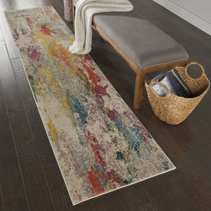 HomeRoots 7' Ivory Abstract Power Loom Area Rug - Modern Elegance for Living Rooms & Dining Areas, Easy Care 10' Runner 550978