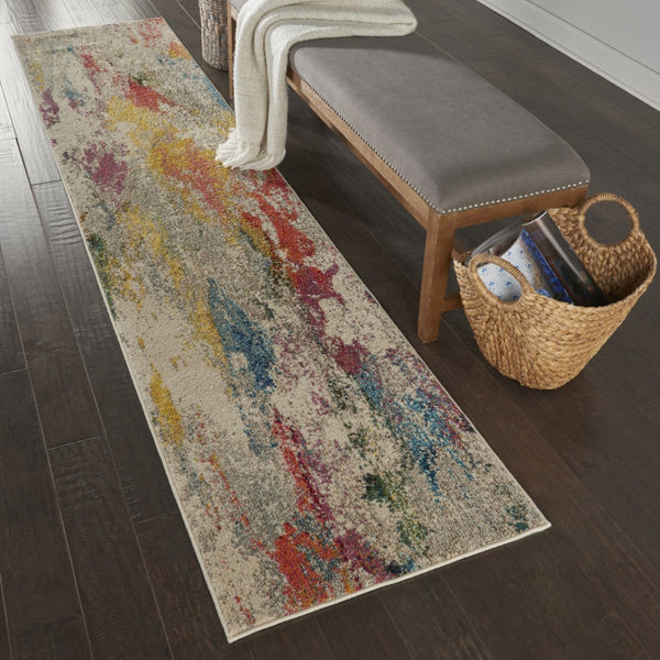 HomeRoots 7' Ivory Abstract Power Loom Area Rug - Modern Elegance for Living Rooms & Dining Areas, Easy Care 10' Runner 550978
