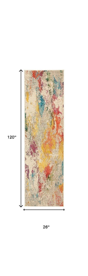 Homeroots 10' Runner Ivory Abstract Power Loom Runner Rug  Polypropylene 550978