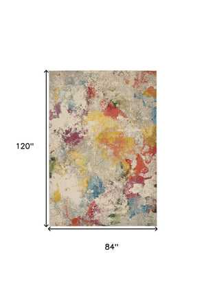 Homeroots 7' X 10' Ivory Abstract Power Loom Area Rug  Polypropylene 550979