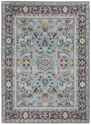 Homeroots 4' X 6' Teal Blue Orange And Black Floral Distressed Non Skid Area Rug  Polypropylene,Polyester 550980