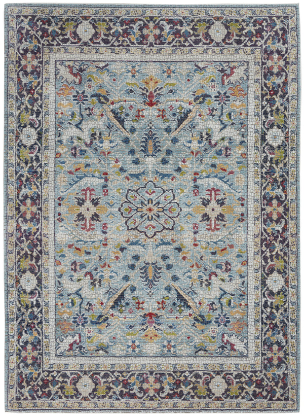 Homeroots 4' X 6' Teal Blue Orange And Black Floral Distressed Non Skid Area Rug  Polypropylene,Polyester 550980