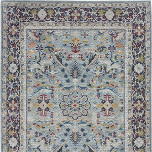 Homeroots 4' X 6' Teal Blue Orange And Black Floral Distressed Non Skid Area Rug  Polypropylene,Polyester 550980