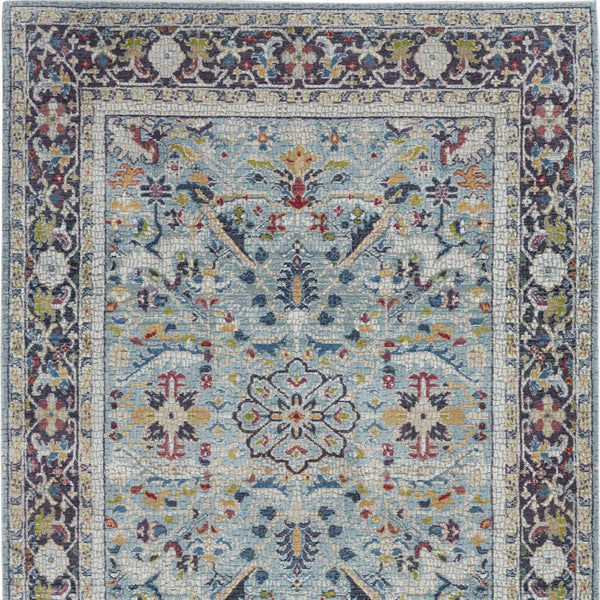 Homeroots 4' X 6' Teal Blue Orange And Black Floral Distressed Non Skid Area Rug  Polypropylene,Polyester 550980