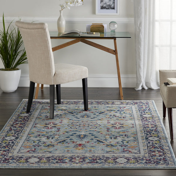 Homeroots 4' X 6' Teal Blue Orange And Black Floral Distressed Non Skid Area Rug  Polypropylene,Polyester 550980