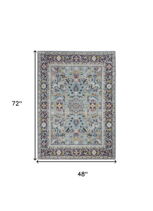 Homeroots 4' X 6' Teal Blue Orange And Black Floral Distressed Non Skid Area Rug  Polypropylene,Polyester 550980