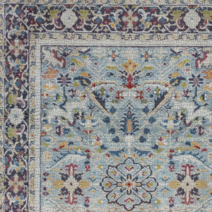 Homeroots 4' X 6' Teal Blue Orange And Black Floral Distressed Non Skid Area Rug  Polypropylene,Polyester 550980