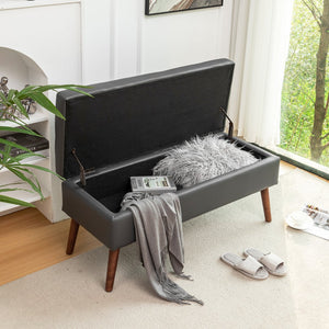 English Elm Storage Bench Dark Grey PU Leather Ottoman with 7.8" Hidden Compartment, Solid Wood Legs, 300lb Capacity W2200P152168