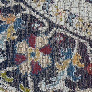 Homeroots 6' Teal Blue Orange And Black Floral Distressed Non Skid Round Rug  Polypropylene,Polyester 550981