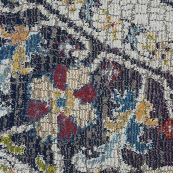 Homeroots 6' Teal Blue Orange And Black Floral Distressed Non Skid Round Rug  Polypropylene,Polyester 550981