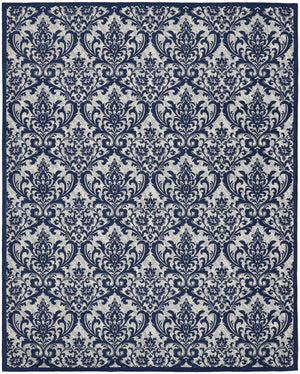 Homeroots 8' X 10' Navy Blue And Ivory Damask Distressed Area Rug  Cotton,Polyester 550983