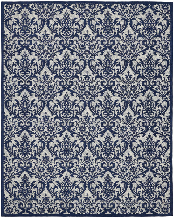 Homeroots 8' X 10' Navy Blue And Ivory Damask Distressed Area Rug  Cotton,Polyester 550983