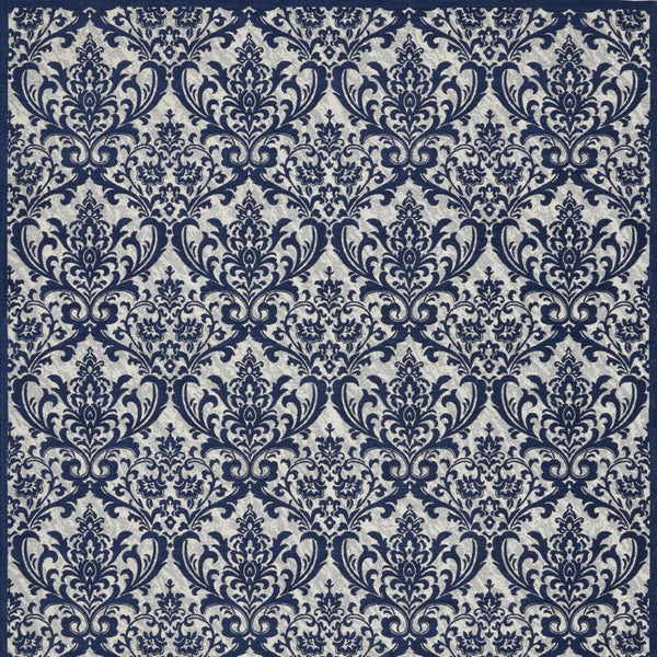 Homeroots 8' X 10' Navy Blue And Ivory Damask Distressed Area Rug  Cotton,Polyester 550983