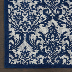 Homeroots 8' X 10' Navy Blue And Ivory Damask Distressed Area Rug  Cotton,Polyester 550983