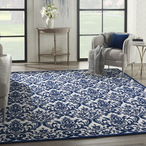 Homeroots 8' X 10' Navy Blue And Ivory Damask Distressed Area Rug  Cotton,Polyester 550983