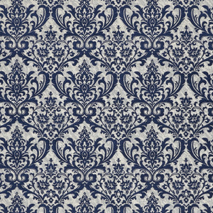 Homeroots 8' X 10' Navy Blue And Ivory Damask Distressed Area Rug  Cotton,Polyester 550983