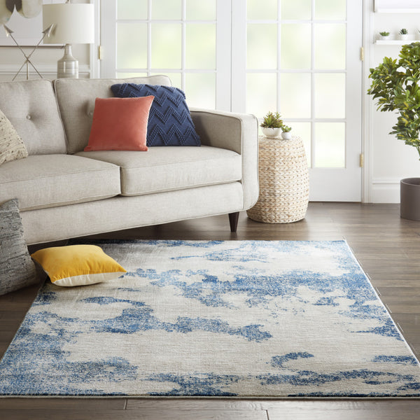 Homeroots 4' X 6' Light Blue And Ivory Abstract Non Skid Area Rug  Polypropylene,Polyester 550984