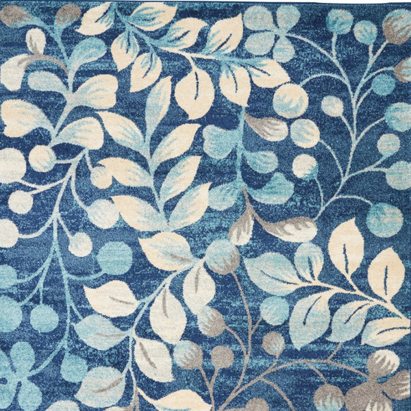 Homeroots 5' Botanical Leaves Area Rug In Navy Blue & Beige - Durable, Stain Resistant, Perfect For Any Room 5' X 7' Polypropylene 550986
