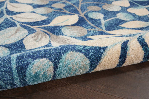 HomeRoots 5' Navy Blue and Beige Botanical Leaves Area Rug for Stylish and Durable Home Decor Solutions 5' X 7' 550986