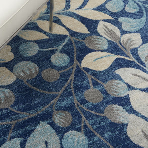 HomeRoots 5' Navy Blue and Beige Botanical Leaves Area Rug for Stylish and Durable Home Decor Solutions 5' X 7' 550986