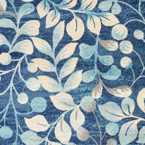 Homeroots 5' Botanical Leaves Area Rug In Navy Blue & Beige - Durable, Stain Resistant, Perfect For Any Room 5' X 7' Polypropylene 550986