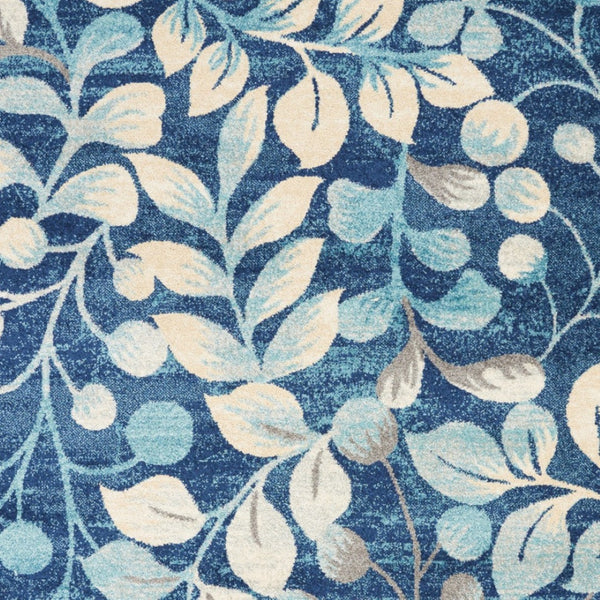 Homeroots 5' Botanical Leaves Area Rug In Navy Blue & Beige - Durable, Stain Resistant, Perfect For Any Room 5' X 7' Polypropylene 550986