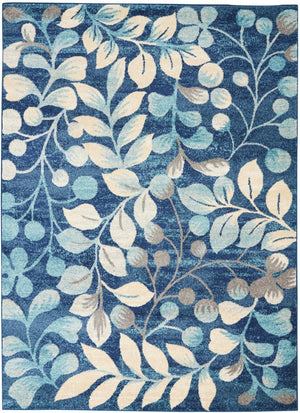 HomeRoots 5' Navy Blue and Beige Botanical Leaves Area Rug for Stylish and Durable Home Decor Solutions 5' X 7' 550986