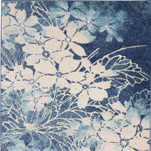 Homeroots 5' Navy Blue And Ivory Floral Area Rug - Durable, Stain-resistant Design For Stylish Home Décor 5' X 7' Polypropylene 550987