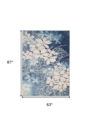 Homeroots 5' Navy Blue And Ivory Floral Area Rug - Durable, Stain-resistant Design For Stylish Home Décor 5' X 7' Polypropylene 550987