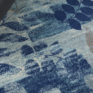 HomeRoots 5' Botanical Leaves Area Rug in Navy and Light Blue – Durable, Easy-Clean Design for Cozy Spaces 5' X 7' 550989